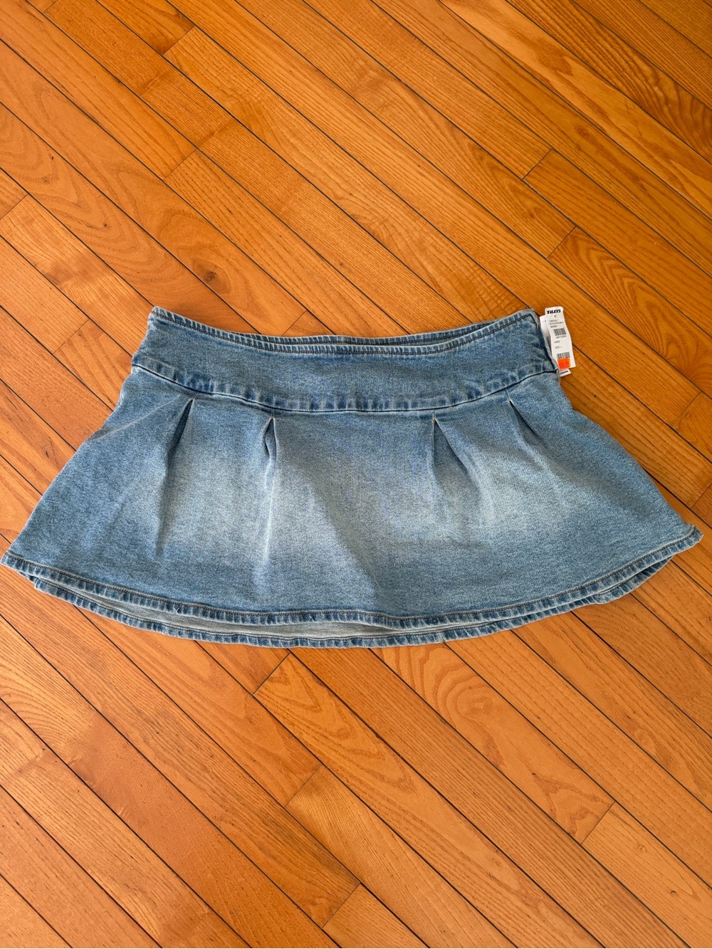 RSQ Light Blue Denim Pleated Skater Mini Skirt large NWT